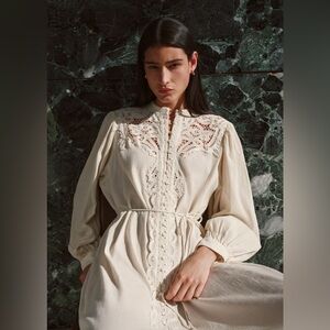 H&M 2026 Lace-Detail Long Cotton Dress W/Liner Cotton Dress (cream) XS NWT